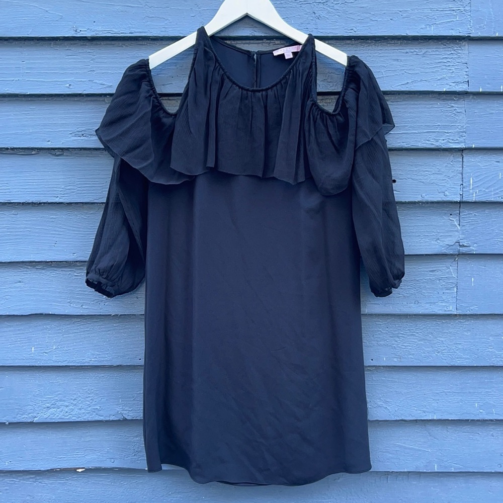 Calypso St. Barth Cut-Out Shoulder Black Silk Dress